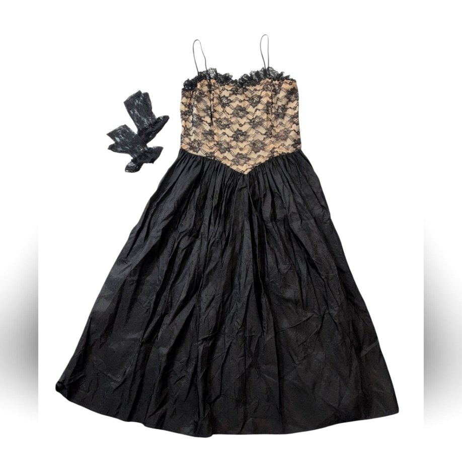Alicia Dress Women's 10-12 Black/Champagne Vintage 1980s Prom Whimseygoth Gloves